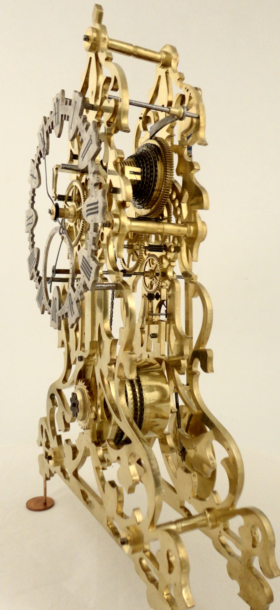 Antique skeleton clock with coup perdu, detented escapement . Evans of